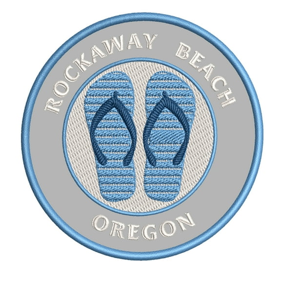 Rockaway Beach, Oregon 3.5 Inch Iron Or Sew On Embroidered Fabric Badge Patch Ocean Beach, Salt Life Iconic Series