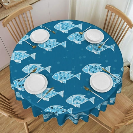 

ZNDUO Tablecloths 60 x60 Round Tablecloths - Washable Polyester Tablecloth Decorative Fabric Tablecloths for Table Buffet Party and Camping Ocean Blue Fish Pattern