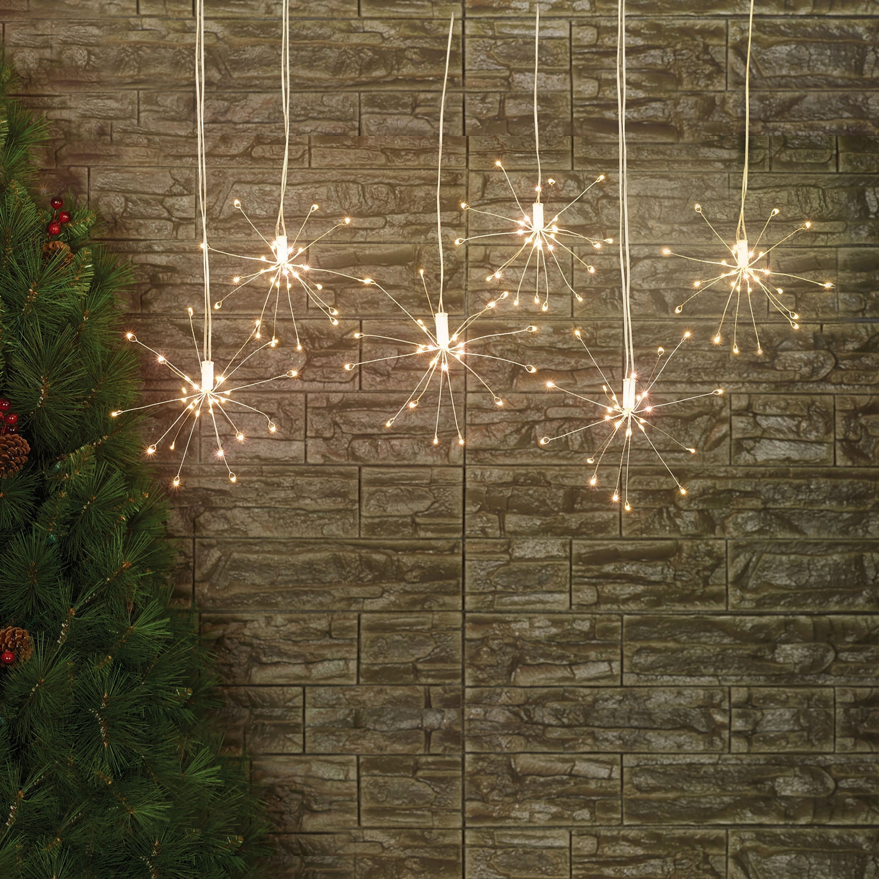 Indoor/Outdoor 6-Count LED 8-Function Starburst Christmas String Lights, Warm White, Transparent Wire, 7.5', by Holiday Time