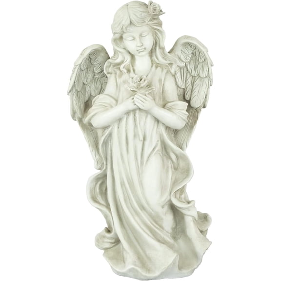 17" Peaceful Angel Holding a Rose Outdoor Garden Statue