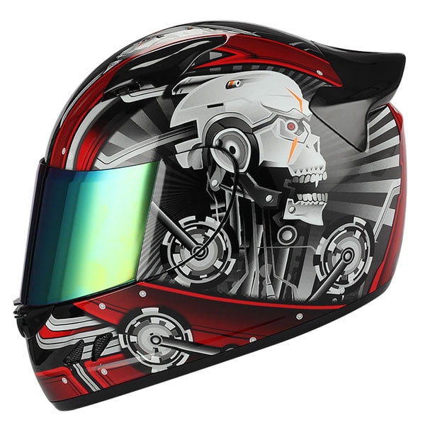 1STORM MOTORCYCLE BIKE FULL FACE HELMET HJDJ11 MECHANIC SKULL RED