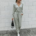 thumbnail image 2 of Long Sleeve Pants Jumpsuit Slim Lace Up V Neck Polyester Fashion Casual Women's Clothing Light Gray XXL, 2 of 7