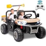 24V 2 Seater Kids Ride on Car Truck, Ride On UTV with 2x200W Motor Ride On Dump Truck, Ride On Car with Dump Bed/Shovel, Electric Vehicle with Non-slip tyre, LED Light, Music, Remote Control, Yellow