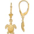 thumbnail image 1 of 14K Yellow Gold Luxurious, Sculptural 29.5 Mm 3-D Polished Mini Sea Turtle Leverback Earrings, 1 of 3
