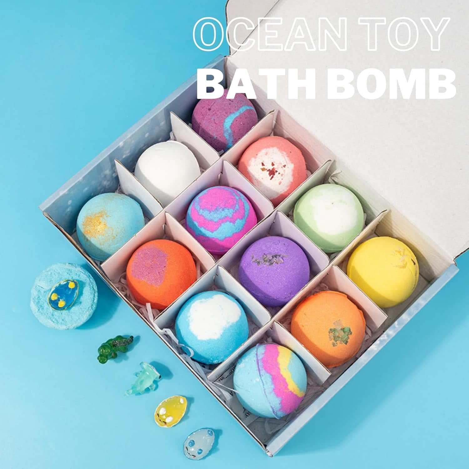 Bath Bombs for All Age with Surprise Inside, 12 Pack Bath Bombs Gift Set, Easter Basket Stuffers Easter Gifts for Bubble Fizzy for Girls Boys with Ocean and Jungle Animal Tools Inside