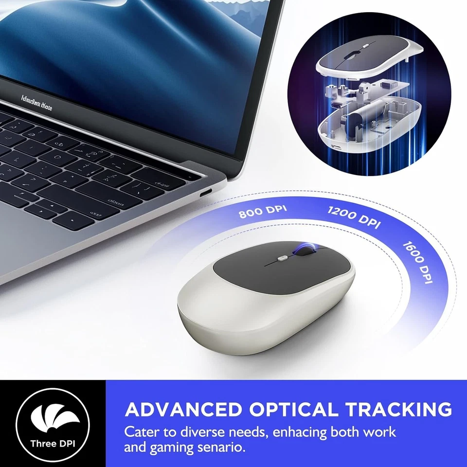 BUTTERFLY- Wireless Mouse, 2.4G Usb And Bluetooth Mouse For Laptop, Rechargeable Silent Sli