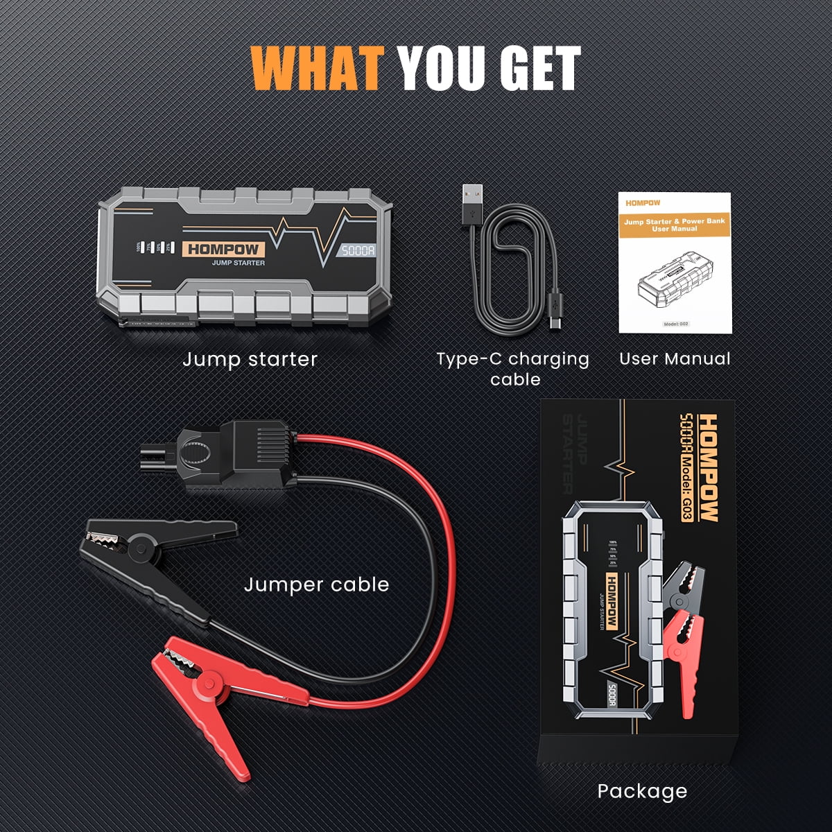 HOMPOW 4000A Jump Starter, 12V Portable Battery Booster Pack & Power Bank, Car Battery Jump Starter and Jump Box for Up to 7.0L Gas and 5.0L Diesel Engines