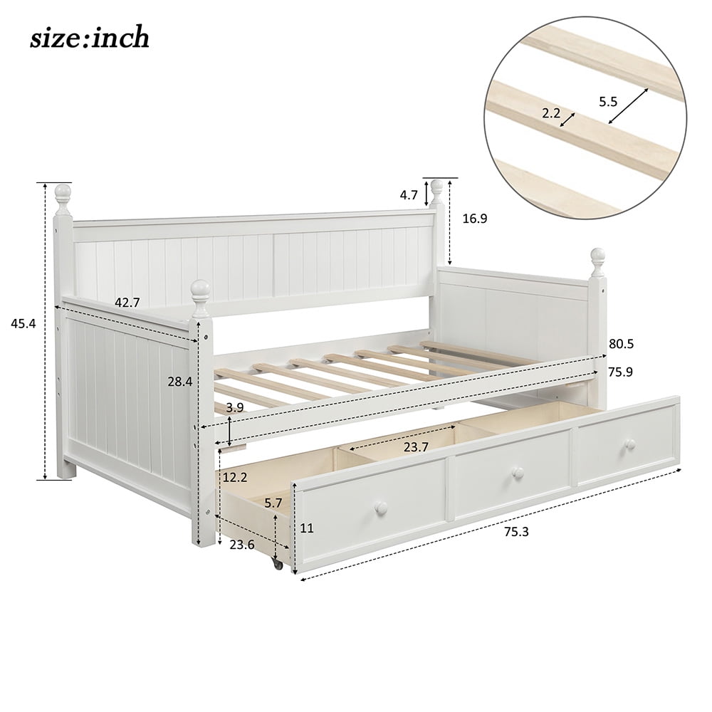 Lowestbest Wood Daybed with 3 Storage Drawers, Twin Size Day Bed Sofa Bed for Living Room Bedroom, White Lowestbest Wood Daybed with 3 Storage Drawers, Twin Size Day Bed Sofa Bed for Living Room Bedroom, White