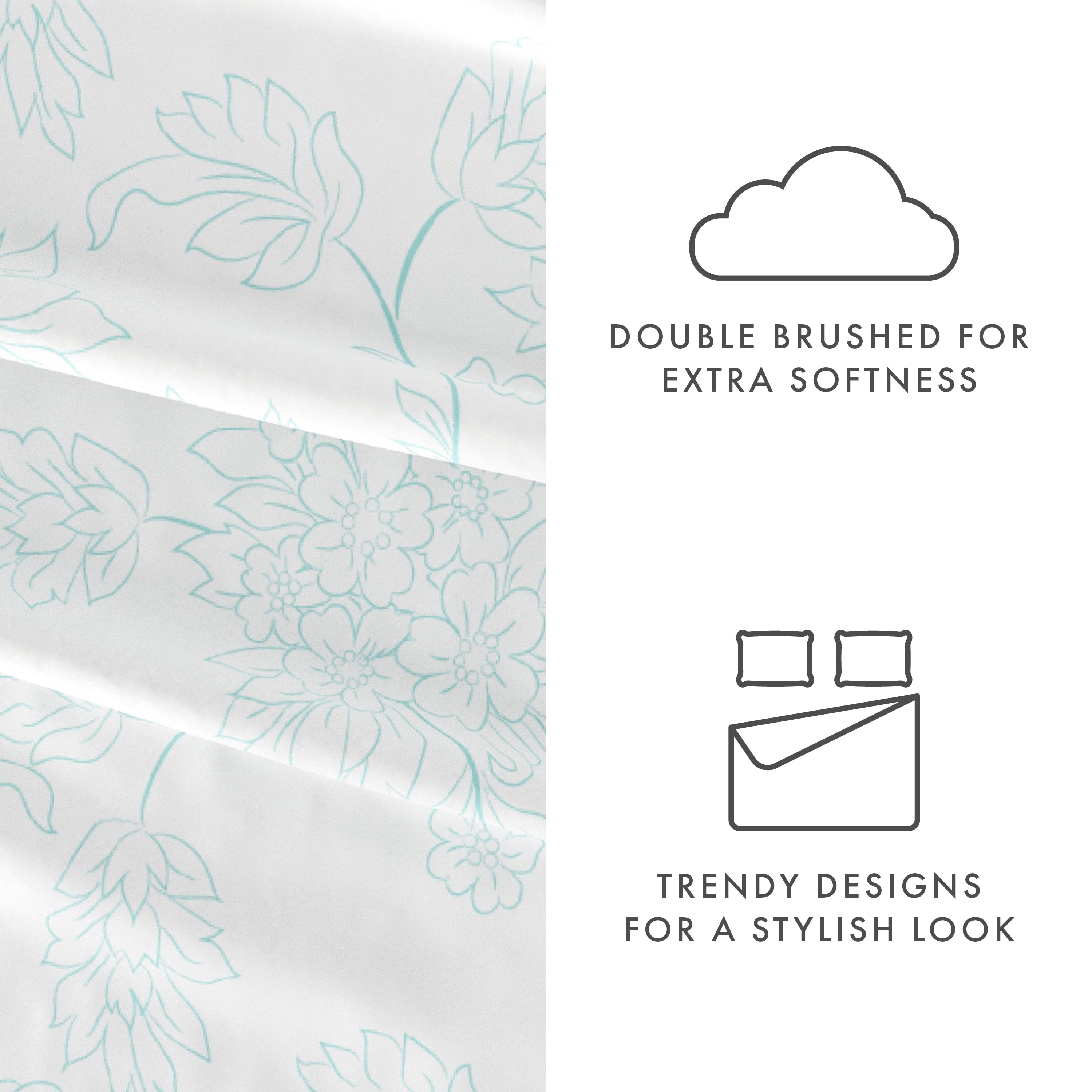 Noble Linens 4 Piece Pattern Microfiber Bed Sheets Set, Aqua Vine, Queen
