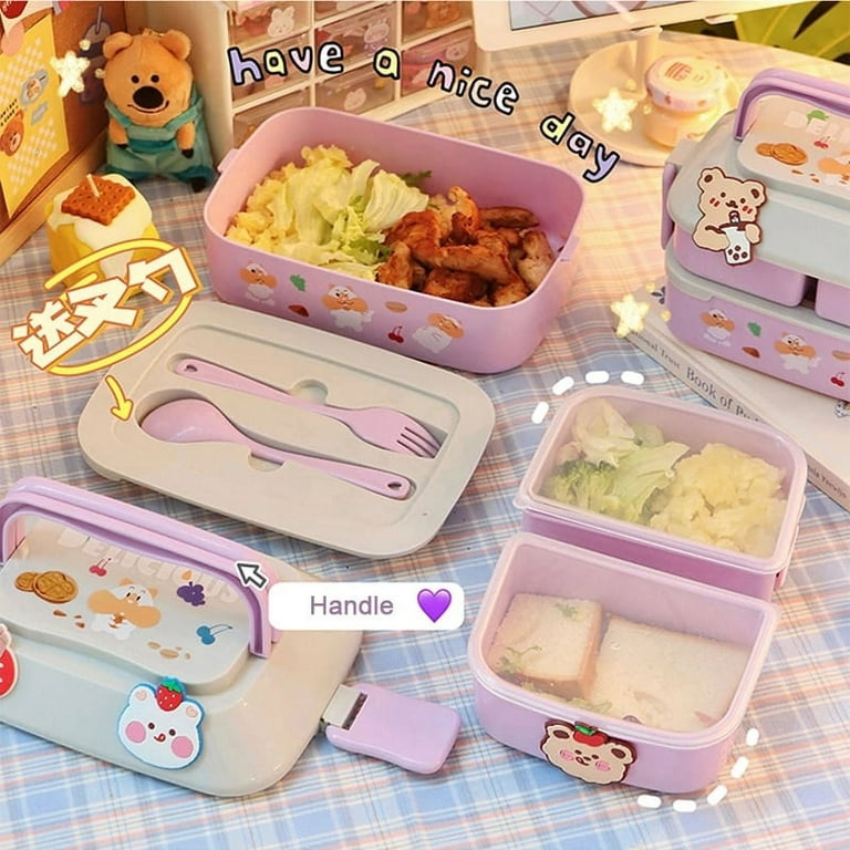 1000ml Cute Wheat Straw Lunch Box With Sticker For Kids School Adults  Office Microwave Picnic Portable