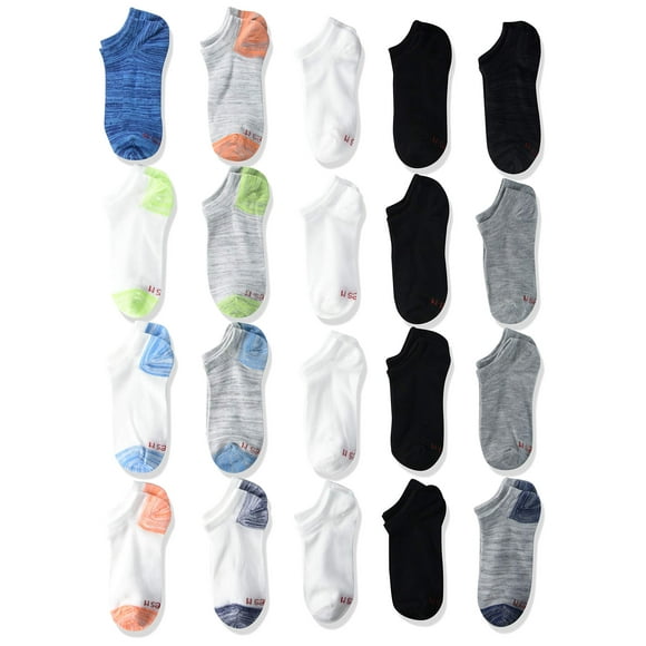 Hanes Boys' 20-Pack Super No Show Socks, Shoe Size: 9-2.5