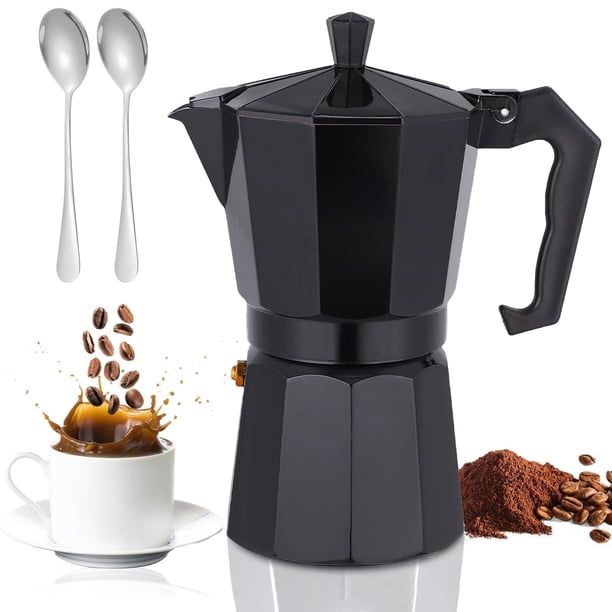 Ausein Cafetera Italiana 450ml, Cafetera Espresso Manual de Aluminio para Café, Moka Pot Portatil con 2 Cucharas de Café, para Estufa, Casa, Oficina, Restaurante y Camping (Negro