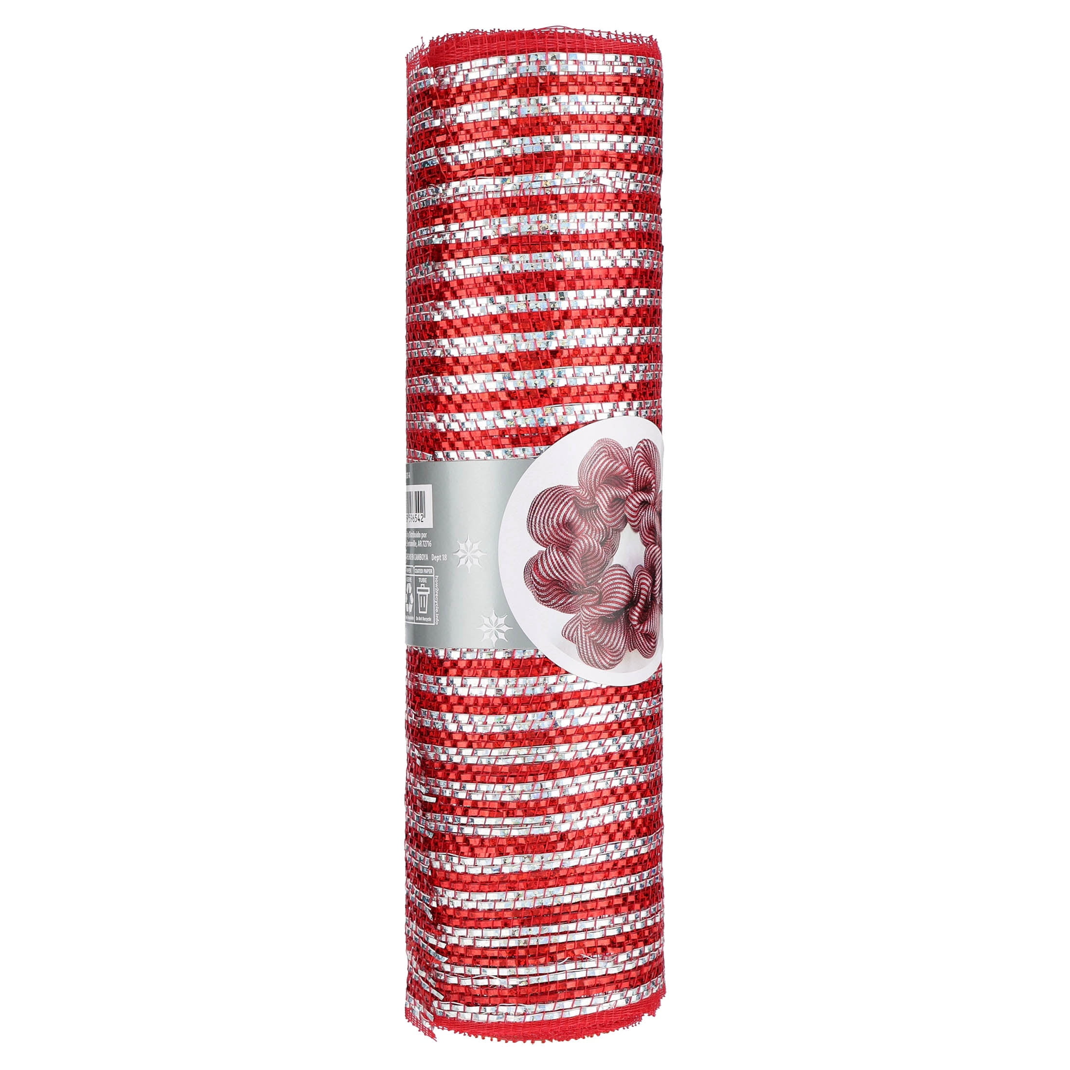 Red and Silver Striped Mesh Christmas Ribbon, 10.5" x 15', by Holiday Time