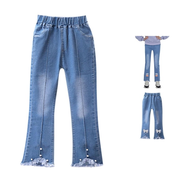 Girls Casual Denim Wide Leg Pants for Toddlers – Elastic Waist Jeans with Comfortable Fit for Girls Pants Size 8-9 Years