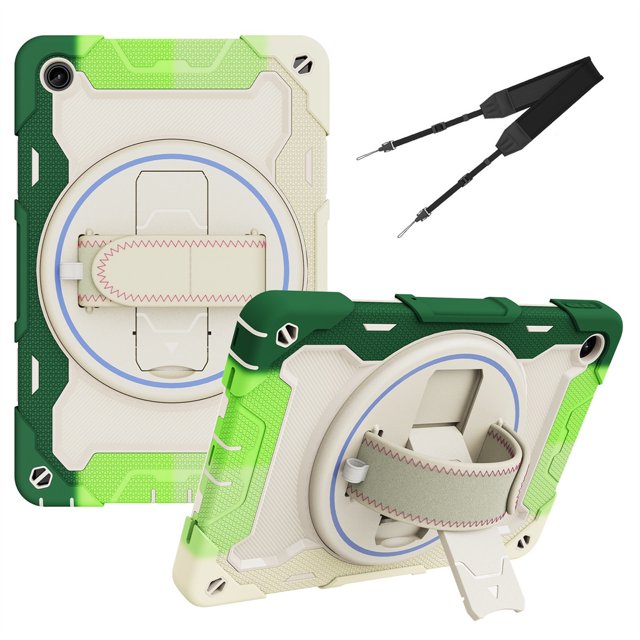 XYX 3in1 Rotating Stand Case for Lenovo Tab M10 Plus (3rd Gen) 10.6 inch 2022 with Hand/Shoulder Strap, Shockproof Rugged, Colorful Green