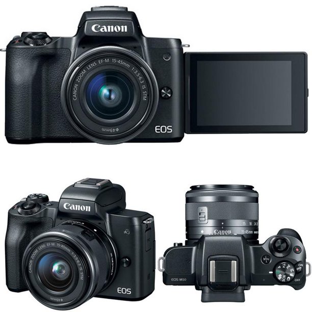 Canon EOS M50 Mirrorless Built-in Wifi Camera with 15-45mm Lens Black 64GB Accessory Kit - Walmart.com