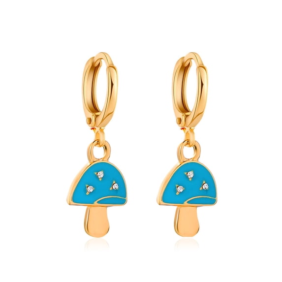 Opolski 1 Pair Mushroom Shape Rhinestone Drop Earrings Alloy Piercing Bright Color Clip Earrings Jewelry Accessory