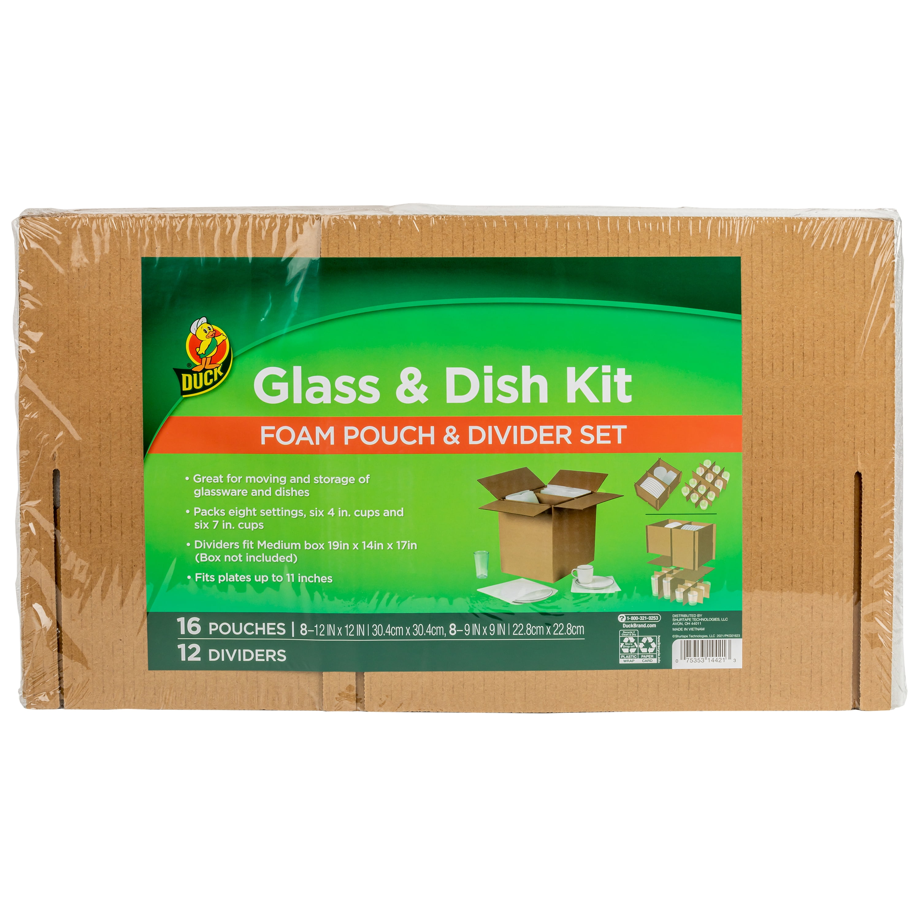 Duck Dish and Glass Moving Kit, 16 Pouches and 12 Corrugate Dividers