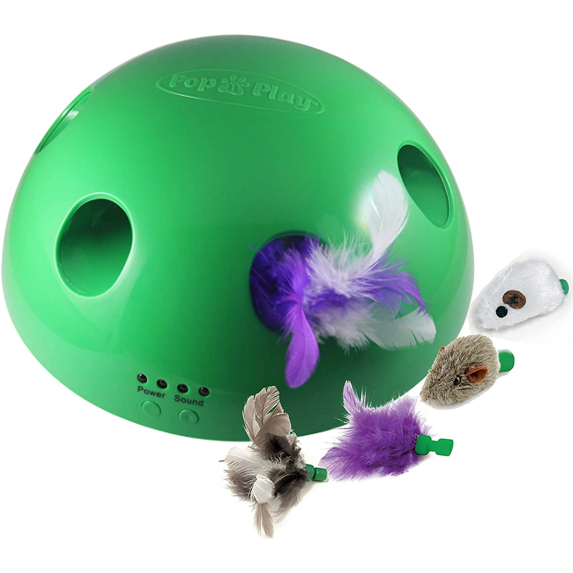 Iguohao Pop N Play Interactive Motion Cat Toy Includes Electronic Smart Random Moving Feather Mouse Teaser Mouse Squeak Sound Optional A