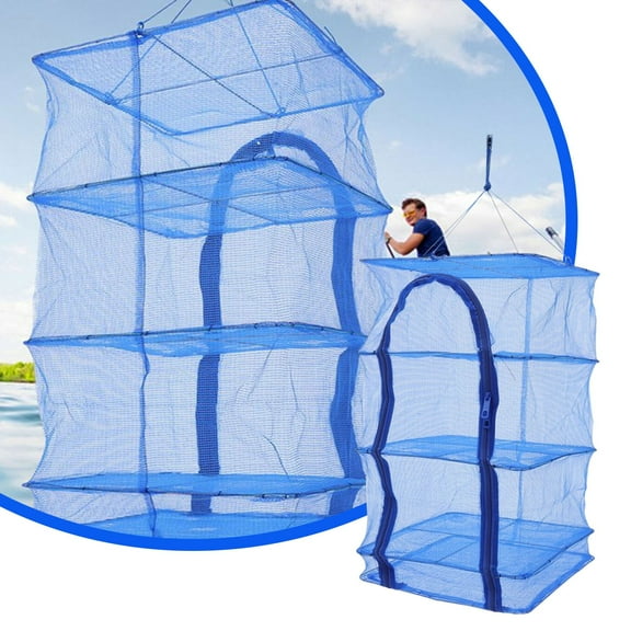 Home Textile Storage,4 Tier Folding Mesh Shelves Herb Fish Hanging Drying Rack Net With Zipper New
