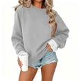 thumbnail image 2 of Gamivast Women's Crewneck Sweatshirt Oversized Drop Shoulder Pullover Sweatshirts with Ruffle Cuffs Long Sleeve Pullover Fall Winter Fashion Outfits Gray S, 2 of 4