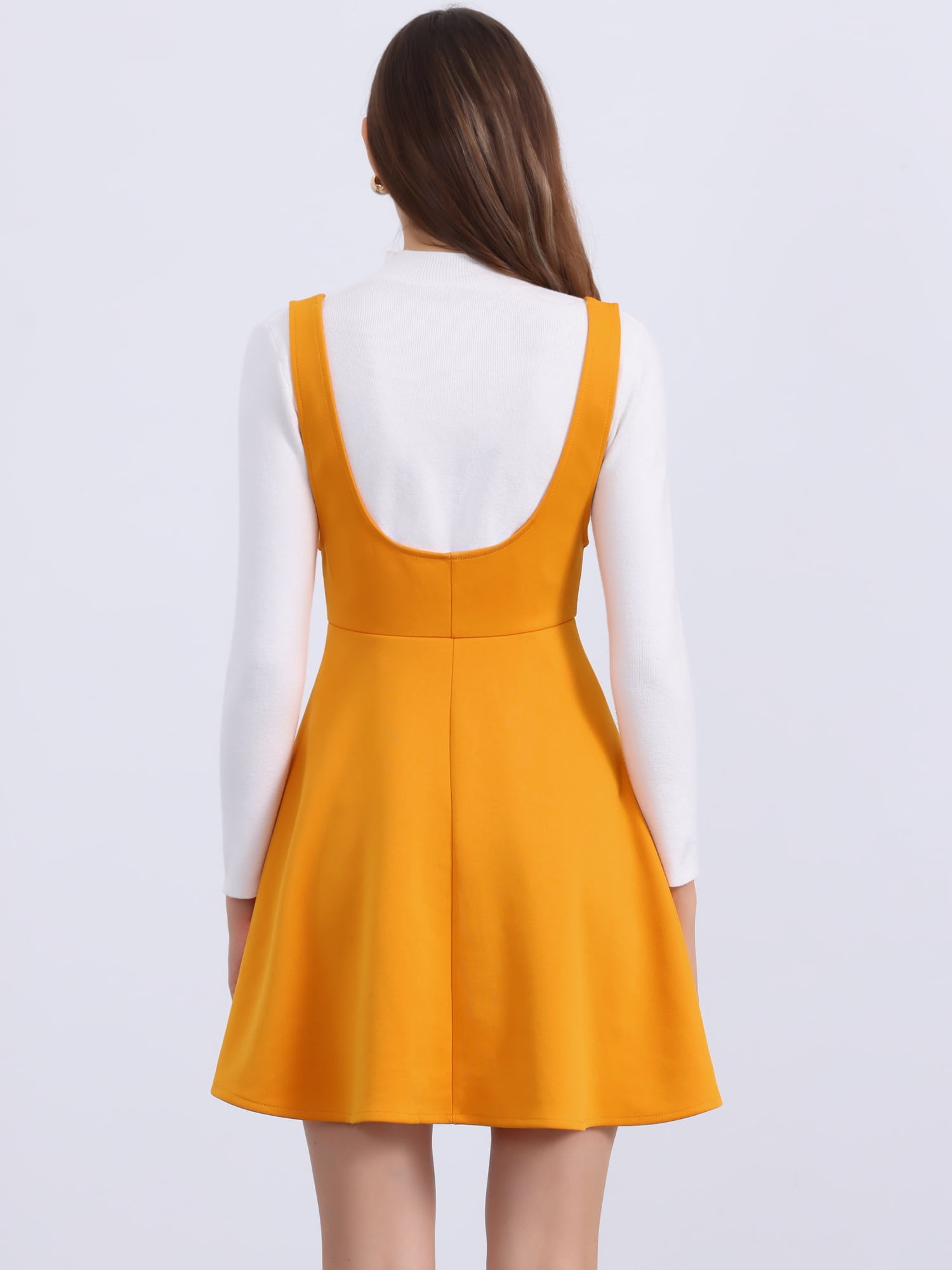 DARING DIVA Women's Cottagecore Dress Spaghetti Strap Pinafore Dress L Orange
