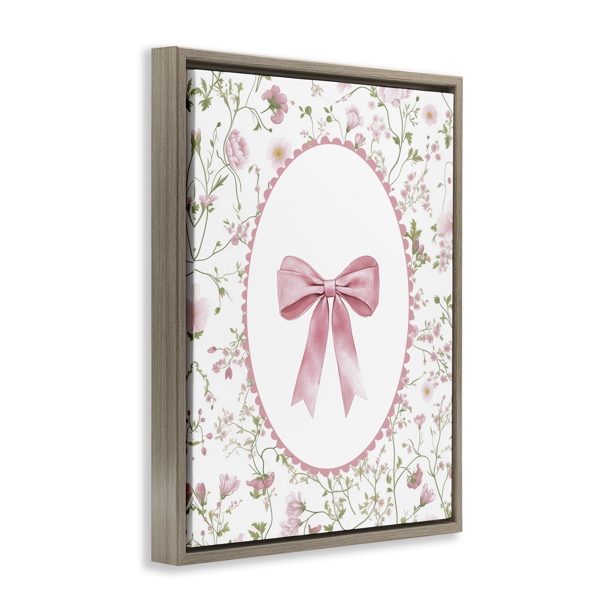 Delicate Florals & Bow Brown Framed Floater Canvas Wall Art, design by Christine Simpson Art