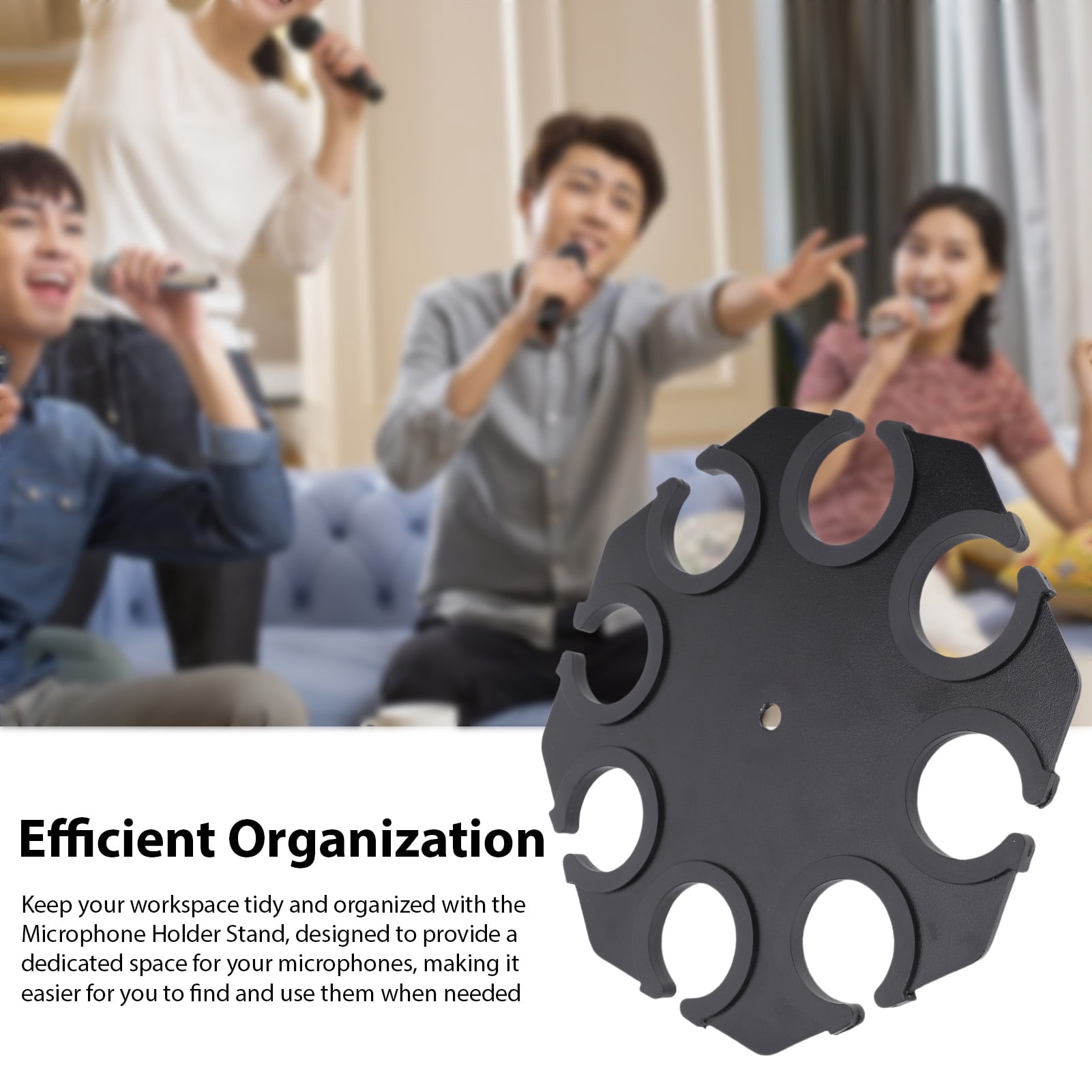 LAZIOEGR 8 Hole Microphone Holder Stand, Silicone Lined Handheld Mic Storage Rack, Carbon Steel Tray Organizer for Home Studio KTV Live Streaming, Black (9.84 inches / 25 cm)