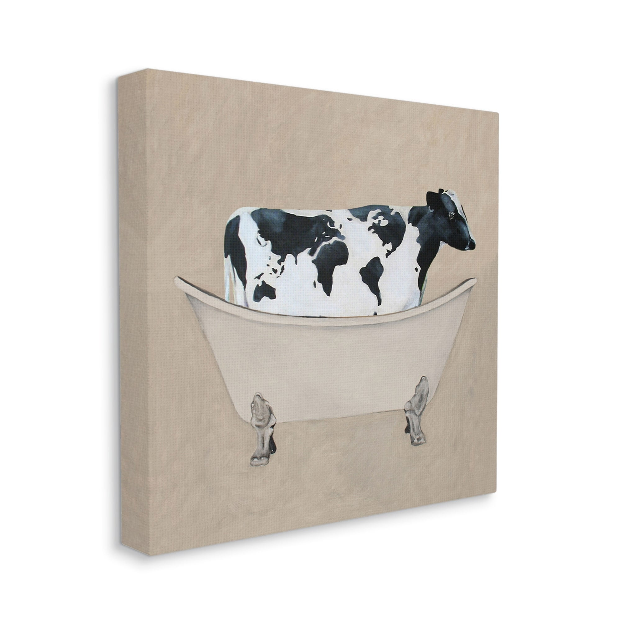 Stupell Industries Rustic Cow Farmhouse Bathroom Tub Animals & Insects Painting Gallery Wrapped Canvas Print Wall Art