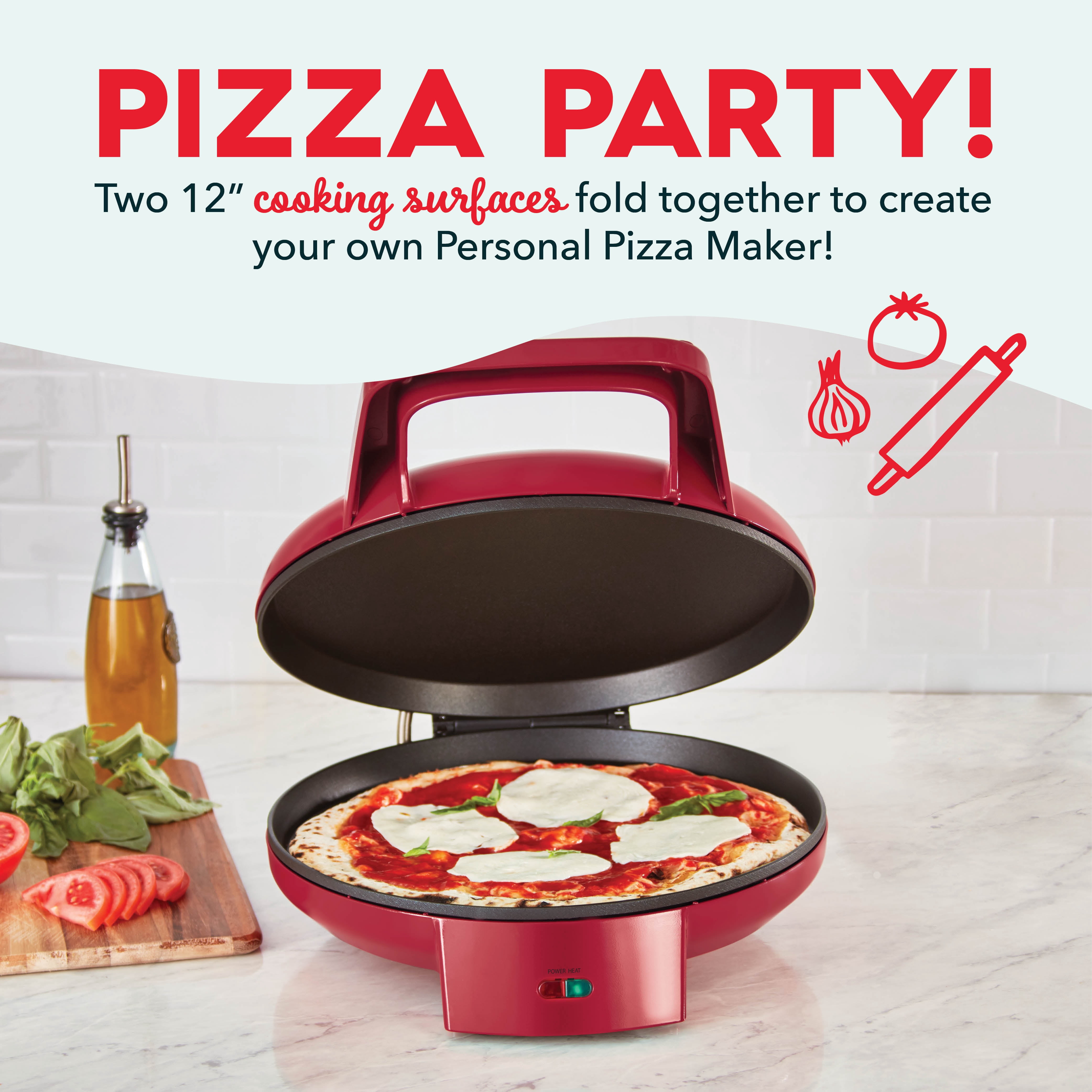 Dash 12" Pizza Griddle, Red - Personal Pizza Maker with Dual Cooking Surfaces, Nonstick & 450°F Heat