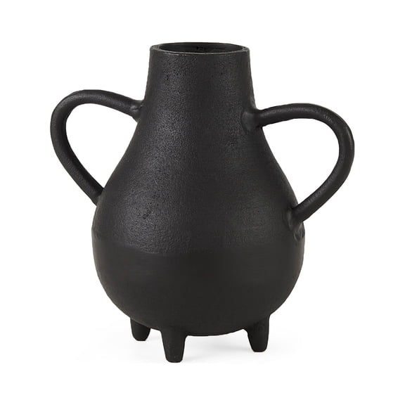 Black Matte Metal Two Handle Vase