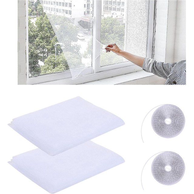 CHAO Mosquitera para ventana de 2 uds, mosquitera para insectos, 130 cm x 150 cm, mosquitera con tiras autoadhesivas, mosquitera de malla para ventana, blanco
