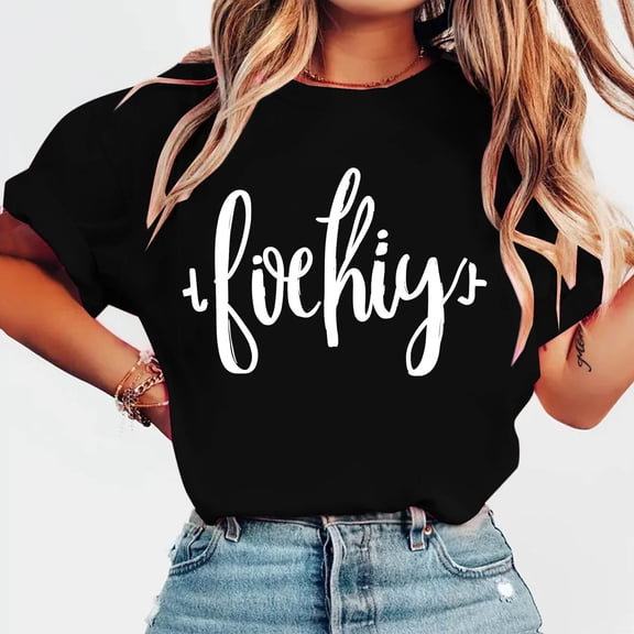 Ounisa Womens Short Sleeve T Shirt Crew Neck Printed Pullover Casual Fashion Comfortable Daily Wear Trendy Tops S-2XL