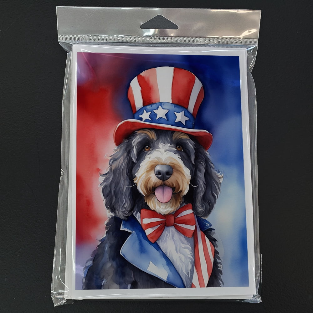 Bernedoodle Patriotic American Greeting Cards Pack of 8 7 in x 5 in