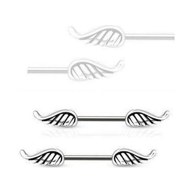 Pair of Angel Wings Shaped 14G Nipple Barbell Rings - 2 Colors Available