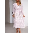 thumbnail image 2 of Ruffle Shoulder Floral Print Midi Dress for Women Mid-Calf Length White Medium, 2 of 5