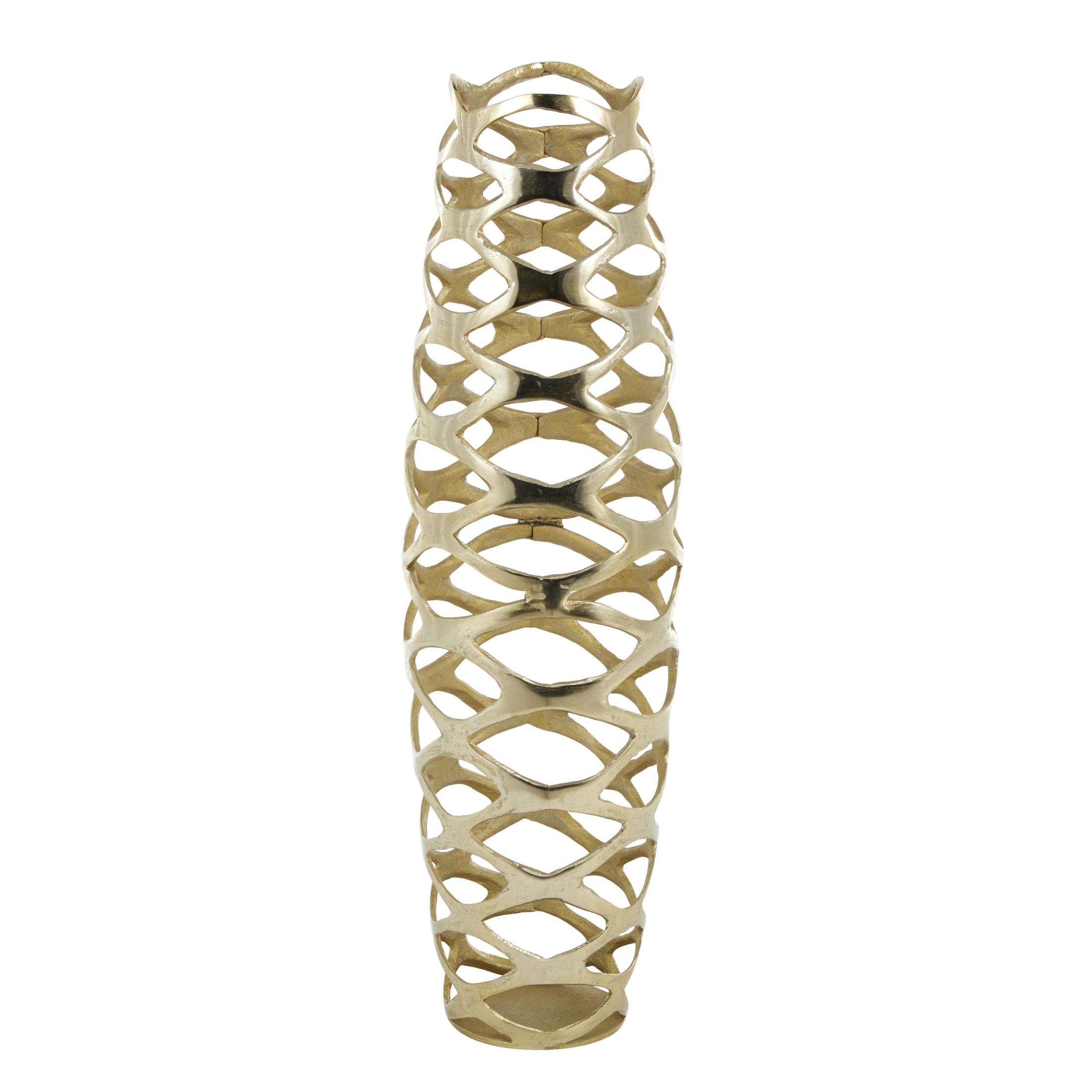 DecMode 33" Geometric Tall Cutout Gold Aluminum Metal Vase