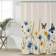 thumbnail image 2 of Extra Long Shower Curtain 72x84 Inch, Blue Floral Shower Curtain Waterproof Bathroom Decor Yellow Flower Butterflies Country Plant Fabric Bath Curtain Set Accessories with Hooks, 2 of 6