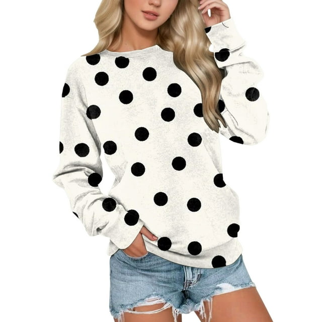 Kcodviy Veste Zippée Asymétrique à Pois pour Femmes Chandail en Molleton à Manches Longues Col Rond Ample Automne Chandail en Molleton de Bateau Haut pour Femmes