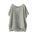 thumbnail image 2 of Xdegoge Short Sleeve Tunic Tops for Women Cotton Linen Crewneck Blouses Casual Oversized Flowy Shirts High Low Hem Lightweight Breathable Summer Beach Vacation Tops, 2 of 5