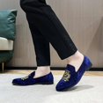 thumbnail image 3 of Men's Luxury Velvet Penny Loafers Shoes Embroidery Suede Dress Loafers Daily Boats Shoes for Party Wedding Prom, 3 of 13
