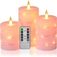 thumbnail image 1 of Flameless Candles 360 Degree Viewing Angle, with Starry String Lights, 3-Pack Fairy String Lights LED Candles, with 10-Key Remote Control, 24-Hour Timer Function, Dancing Flame, Real Wax(Rose)., 1 of 6