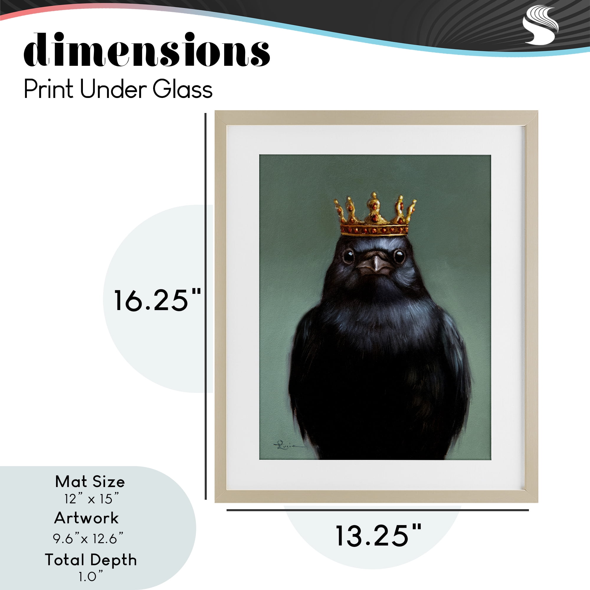 King Crow Portrait Birch Framed Print Under Glass, design by Lucia Heffernan