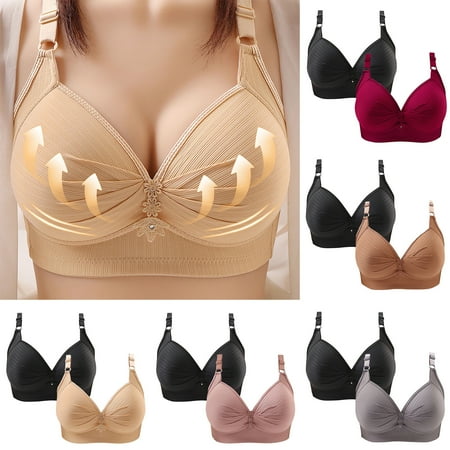 Dazajoo 2 PC Womens Wireless Bra No Underwire Comfort Push Up Bras V Neck Soft Seamless Full Coverage Support T Shirt Everyday Bra Flash Deals Beige 40/90BC