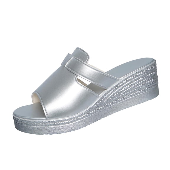 Xfvqtps Womens Wedge Slide Sandals Peep Toe Casual Summer Outdoor Comfortable Walking Shoes