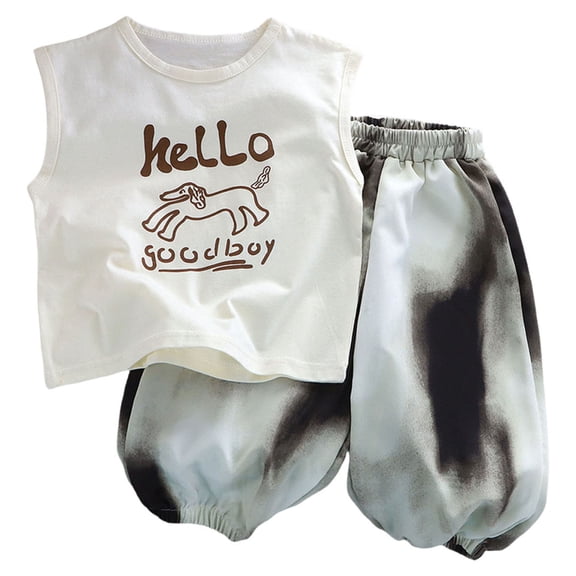 KPOPLK Kids Boy Pajamas Set Summer Baby Boy Letter Print Tank Top Pjs Shorts Sleepwear Clothes for 1-14 Years Size 12-18 Months