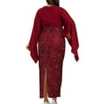 thumbnail image 4 of Miqool Women's Elegant Wrap V Neck Chiffon Sequin Wedding Guest Dresses Batwing Long Sleeve Bodycon Maxi Dress Evening Party Cocktail Dress Prom Gowns with Slit, 4 of 5