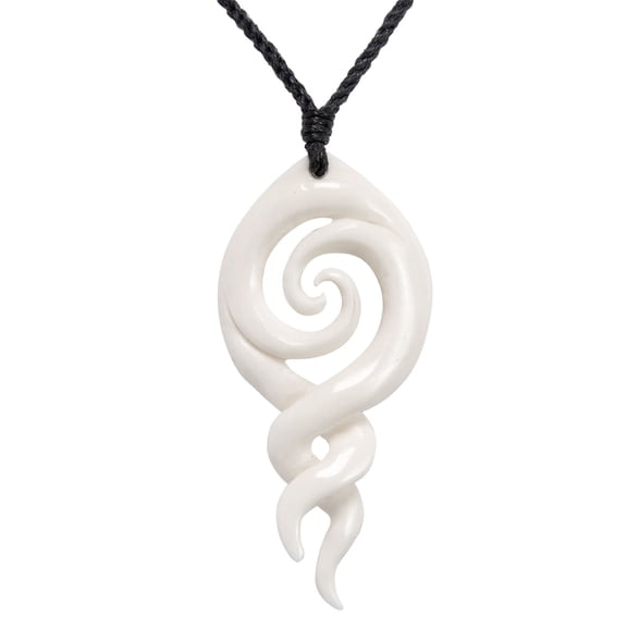 81stgeneration Women's Men's Hand Carved Bone Maori Double Koru Pikorua Symbol Pendant Necklace
