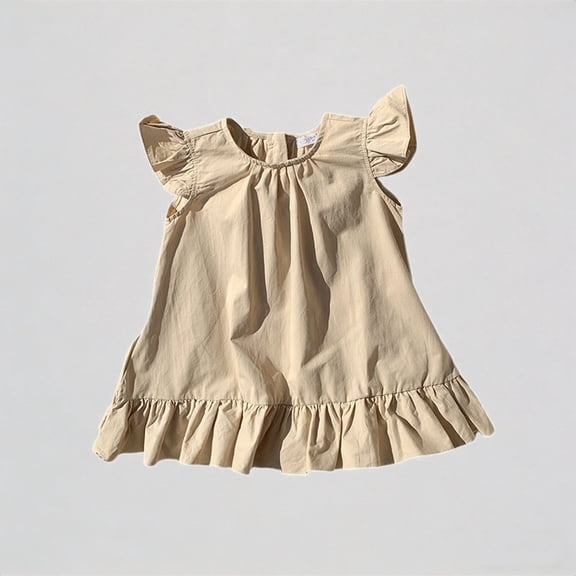 REDARER Girls Flutter Sleeve Dress with Ruffled Hem Casual Summer Everyday Outfit,6-7 Years