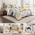 thumbnail image 5 of 3 Pieces King Quilt Set,Spring Watercolor Yellow Gray Flowers Leaves Soft Bedding Sets with 1 Quilt & 2 Pillow Shams,Abstract Plants Summer Bedspread Lightweight Coverlet Comforter for All Season, 5 of 7
